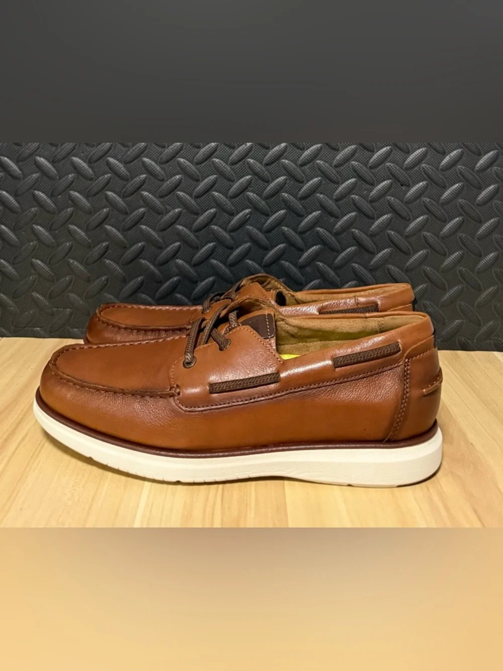 Florsheim Tropics Elastic Lace Moc Toe Boat Cognac‎ Brown Leather Mens Size 9